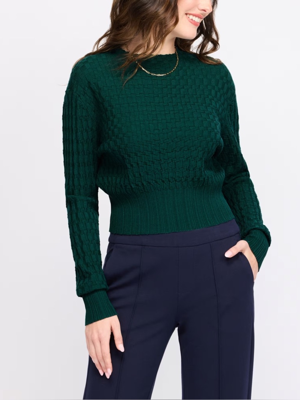 Lucy Paris Deep Teal Textured Crop Pullover - Women’s Petite Medium
